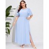Plus Size Women's Tiered Ruffle Sleeve Maxi Dress with High Slit Elegant Long Flowy Party Dress - 2 of 4