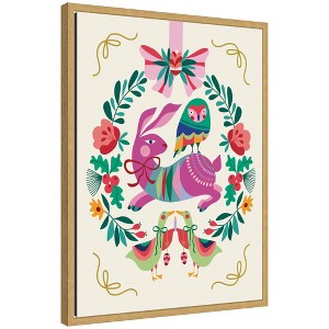 Kate & Laurel All Things Decor Sylvie Framed Canvas Woodland Animals Christmas Wreath by Rachel Lee - 1 of 4