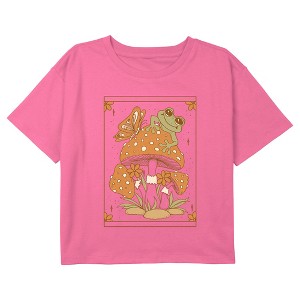 Girl's Lost Gods Frog and Mushroom Tarot Card Crop Top T-Shirt - 1 of 3