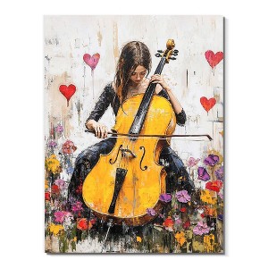 Kumasinova Girl Playing Violin among Flowers Wall Art for Living Room Modern Wall Art Textured Wall Art - 1 of 4