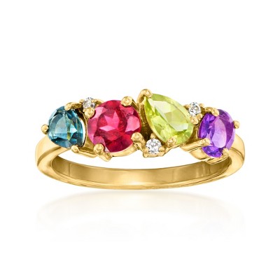 Ross-Simons 1.30 ct. t.w. Multi-Gemstone Ring With White Zircons and Single Diamond in 18kt Gold Over Sterling