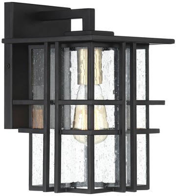 Arley Black Geometric Frame Outdoor Wall Light with Seeded Glass