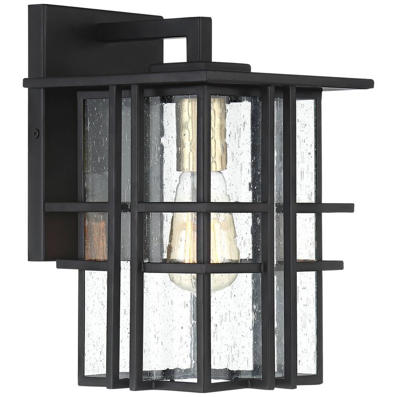 Possini Euro Design Arley Modern Outdoor Wall Light Fixture Black Geometric Frame 12" Seedy Glass for Post Exterior Barn Deck House Porch Yard Patio, 5 of 8