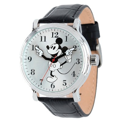 Men's Disney Mickey Mouse Shinny Silver Vintage Articulating Watch with Alloy Case - Black