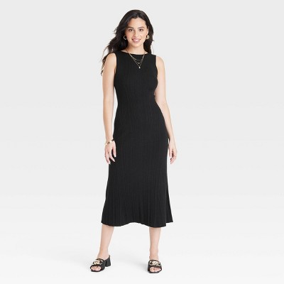 Image of Women's Faux Plisse Midi Sweater Dress - A New Day™ Black XS
