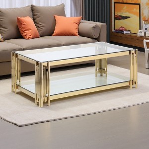 48" Stainless Steel 2-Layer Glass Coffee Table - 1 of 4