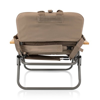 Shale Brown Padded Folding Beach Chair with Wood Armrests