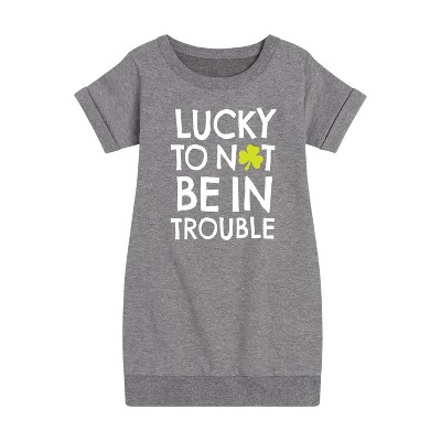 - Instant Message - St. Patrick's Day Lucky to Not Be In Trouble Graphic Short Sleeve Fleece Dress