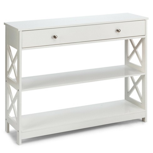 3-Tier Console Table with a Large Slide Drawer and Storage Shelves - Costway