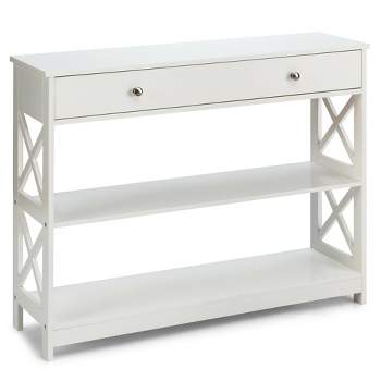Costway Console Table Drawer Shelves Sofa Accent Table Entryway Hallway Black/White