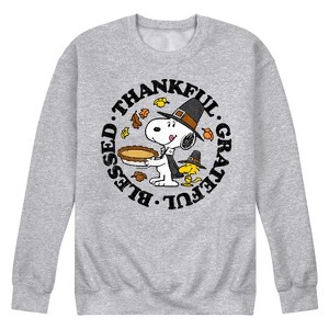 Men's - Peanuts - Thankful Grateful Blessed Snoopy and Woodstock Graphic Fleece Sweatshirt - 1 of 4