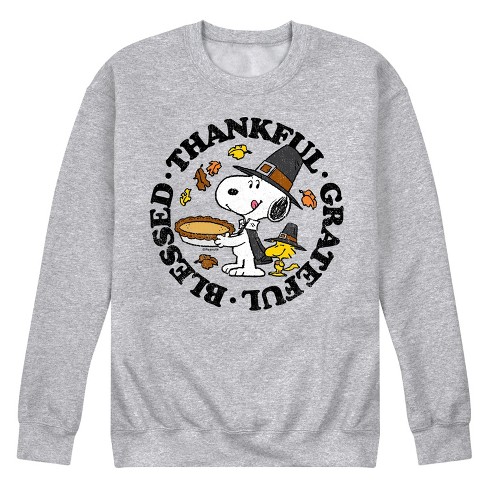 Men s Peanuts Thankful Grateful Blessed Snoopy And Woodstock Graphic Fleece Sweatshirt Target