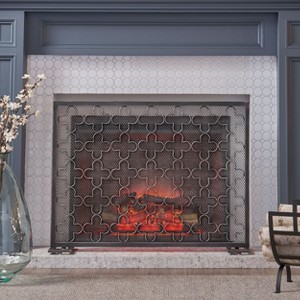 Dorothy Modern Single PanelIron Fire Screen Safety Screen Decorative Scroll Spark Guard Cover-Christopher Knight Home - 1 of 4