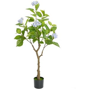 Artificial Hydrangea Flowers Tree, Big Realistic Faux Tree In Pot, Flowers And Leaves Home Artificial Hydrangea Flowers - 1 of 4