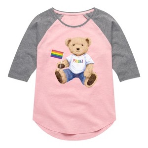 Girls' - Instant Message - Pride Teddy Bear -Toddler Girls Shirt Tail Raglan T-shirt - 1 of 4