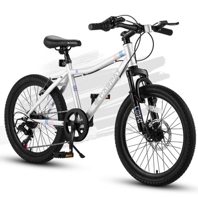 Aukfa 20 Inch Kids Mountain Steel Frame Bike for Boys & Girls Ages 6-12 - 7 Speed Gears, Front Suspension, Disc Brake & V-Brake