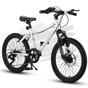 Aukfa 20 Inch Kids Mountain Steel Frame Bike for Boys & Girls Ages 6-12 - 7 Speed Gears, Front Suspension, Disc Brake & V-Brake - 1 of 4