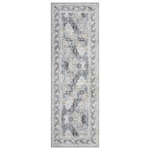 2'x6' Machine Washable Vintage Floral Living Room Rugs, Soft Non Slip Accent Large Carpet for Bedroom Dining Room, Light Blue - 1 of 4