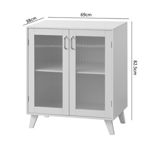 VANIRROR Living Room Storage Cabinet with 2 Glass Doors and Adjustable Shelf, White Organizer with Storage for Living Room, Bedroom, or Office - 1 of 3