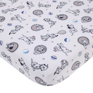 NoJo Disney 101 Dalmatians Gray, Black, White, and Blue Puppies Super Soft Nursery Fitted Crib Sheet - 1 of 4