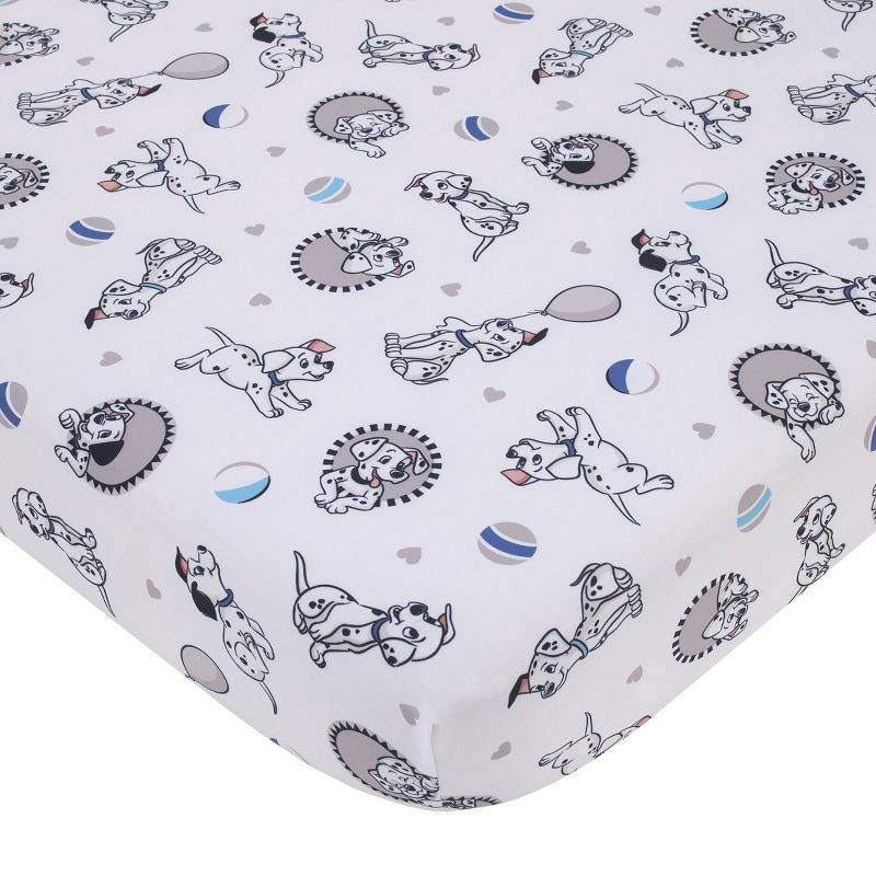 Disney 101 Dalmatians Gray, Black, White, and Blue Puppies Super Soft Nursery Fitted Crib Sheet, 1 of 5