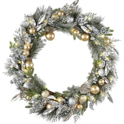 Red Co 30-in Artificial Christmas Wreath Decorated LED Lights Battery Silver/Gold