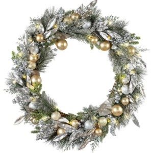 Red Co 30-in Artificial Christmas Wreath Decorated LED Lights Battery Silver/Gold - 1 of 4