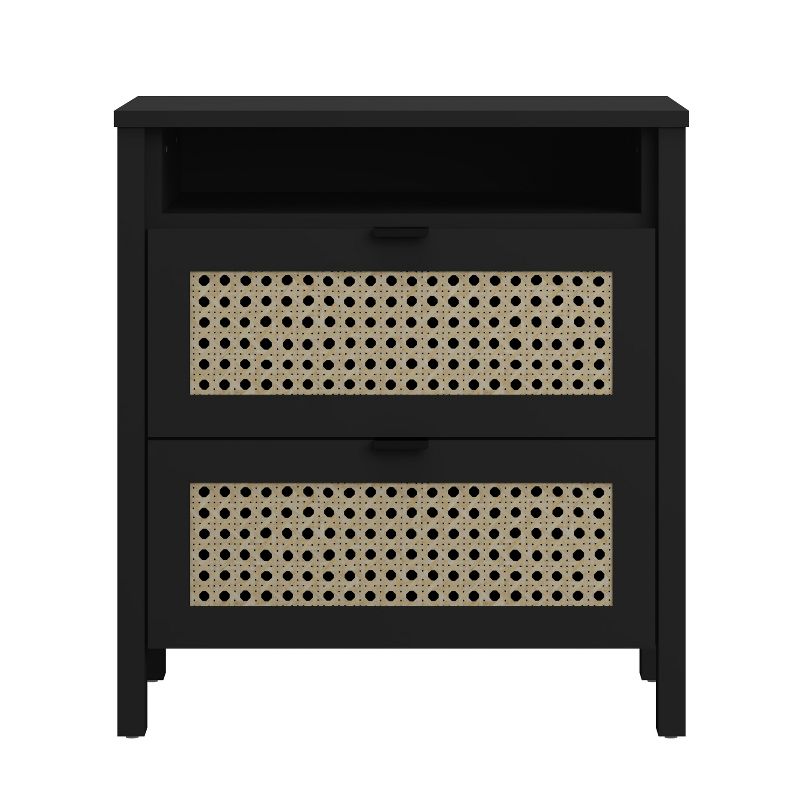 Galano Carnforth 2-Drawer Black Nightstand Sidetable with Laminated Rattan (22.7 in. H x 20.9 in. W x 15.7 in. D), 3 of 12