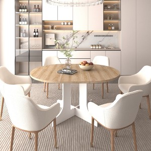 JUJABU Dining Table for Farmhouse Kitchen 59x43 Inch Expandable Oval Table Top with Removable Leaf Trestle X Shaped Base White - 1 of 4