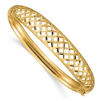 Black Bow Jewelry 14k Yellow Gold Diamond Cut Graduated Weave Hinged Bangle Bracelet