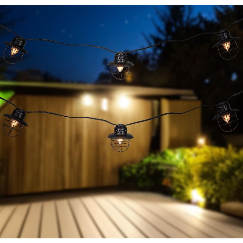 Northlight 10-Count Black Caged Fisherman Lantern Patio String Light Set - 9' Black Wire, 2 of 8