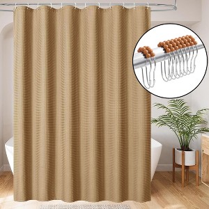 Home Mart Goods Brown Fabric Textured Glam luxury Shower Curtain With 12 Metal Roller Ball Hooks - 72" x 72" - 1 of 3