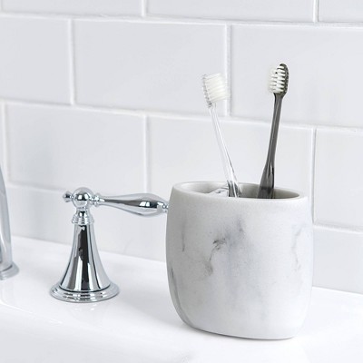 White Marble Effect Resin Toothbrush Holder