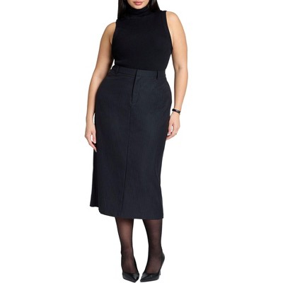ELOQUII Women's Plus Size Pinstripe Column Midi Skirt