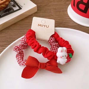 MyKids-USA Versatile Red Cute Strawberry Little Bunny Fabric Hair Rope Hair Tie - 1 of 1