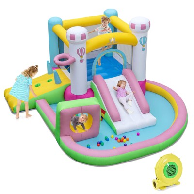 Safstar Inflatable Bounce House w/ Slide Jumping Area Obstacle Ball Pit w/ 480W Blower