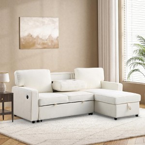 120'' Upholstery Sleeper Sectional Sofa with Storage Space, USB Port, and 2 Cup Holders on Back Cushions - 1 of 4