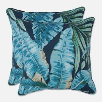 Set of 2 Outdoor/Indoor Throw Pillow Tortola Midnight Blue - Pillow Perfect