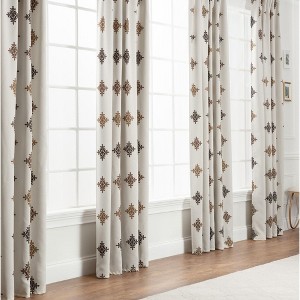 Chanasya 2pk Traverse Damask Print Room Darkening Window Curtain Panels - Set of 2 - 1 of 4