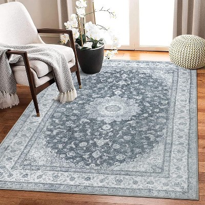 Acekool Vintage Floral Rug - Non Slip Low Pile Indoor Area Rug for Living Room, Bedroom & Dining Room