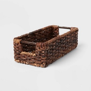 Woven Abaca Media Bin - Brightroom™: Handwoven Rectangle Basket, Lacquered Brown, Shelf Storage, 16"x6.5"x4.75" - 1 of 3
