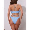 INSPIRE CHIC Women's Criss Cross Backless Elegant Ribbed Knit Bikini Sets, Strappy Top Triangle Bottom Swimwear Bathing Suits 1 Set - 3 of 4