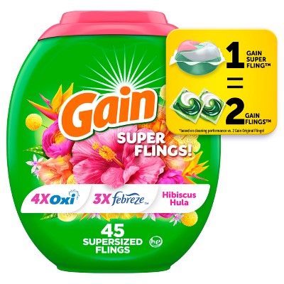 Gain Flings Hibiscus Hula HE Compatible Happy Laundry Detergent Soap Pacs