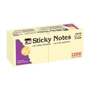 Charles Leonard Sticky Notes, 1.5" x 2", Yellow, 100 Sheets/Pad, 12 Pads (Pack of 6) - 1 of 1