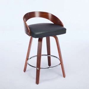 Lyngins Swivel Bar Stools Set of 2 with Curved Backrest,Upholstered Kitchen Chairs with Wood Legs,PU Counter Stools for Kitchen Island,Pub - 1 of 4