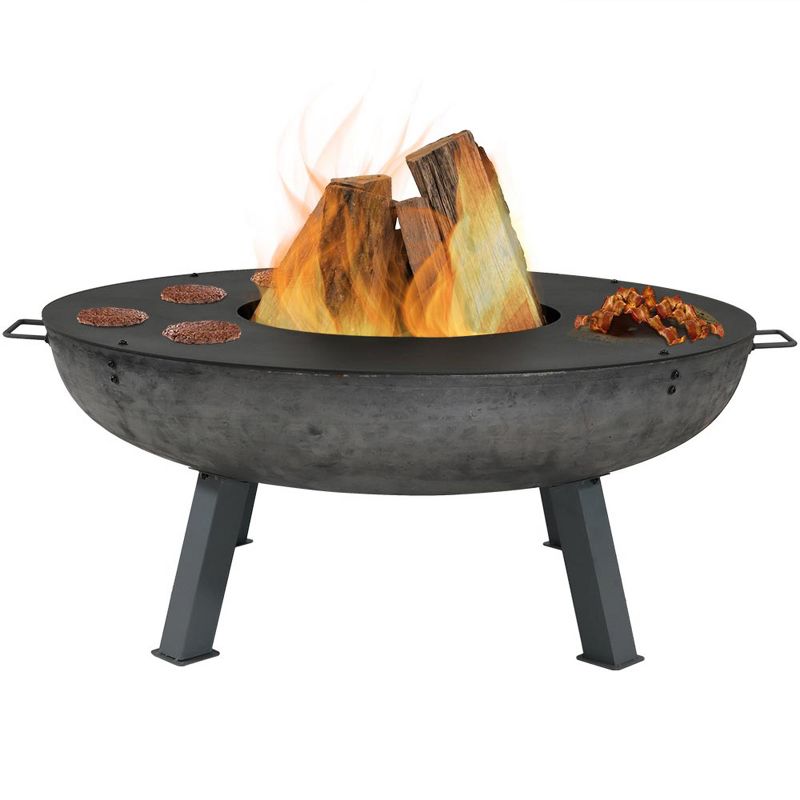 Sunnydaze Outdoor Camping or Backyard Large Round Cast Iron Fire Pit with Cooking Ledge - 40" - Dark Gray, 1 of 12