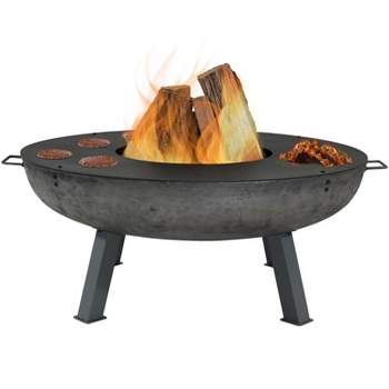 Sunnydaze Outdoor Camping or Backyard Large Round Cast Iron Fire Pit with Cooking Ledge - 40" - Dark Gray