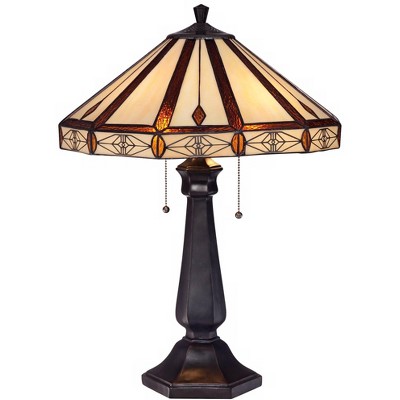 Robert Louis Tiffany Mission Table Lamp Bronze Octagonal Art Glass Shade for Living Room Family Bedroom Bedside Nightstand Office