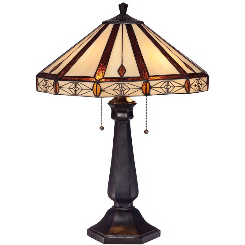 Robert Louis Tiffany Mission Table Lamp 25" High Bronze Octagonal Art Glass Shade for Living Room Family Bedroom Bedside Nightstand Office, 1 of 7