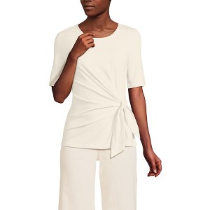 Lands' End Women's Lightweight Jersey Tie Front Top - 1 of 4